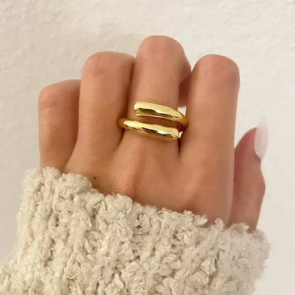 925 Sterling Silver Gold Chunky Bold Ring Statement Ring Large Wrap Ring - Picture 2 of 10